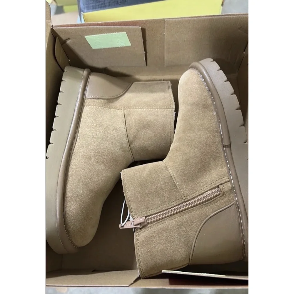 Cat & Jack Honor Suede Boot Girls Size 13 Cognac Tan Faux Fur Lining Ankle Boot